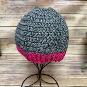 Stylish Gray and Pink Women's Messy Bun Beanie